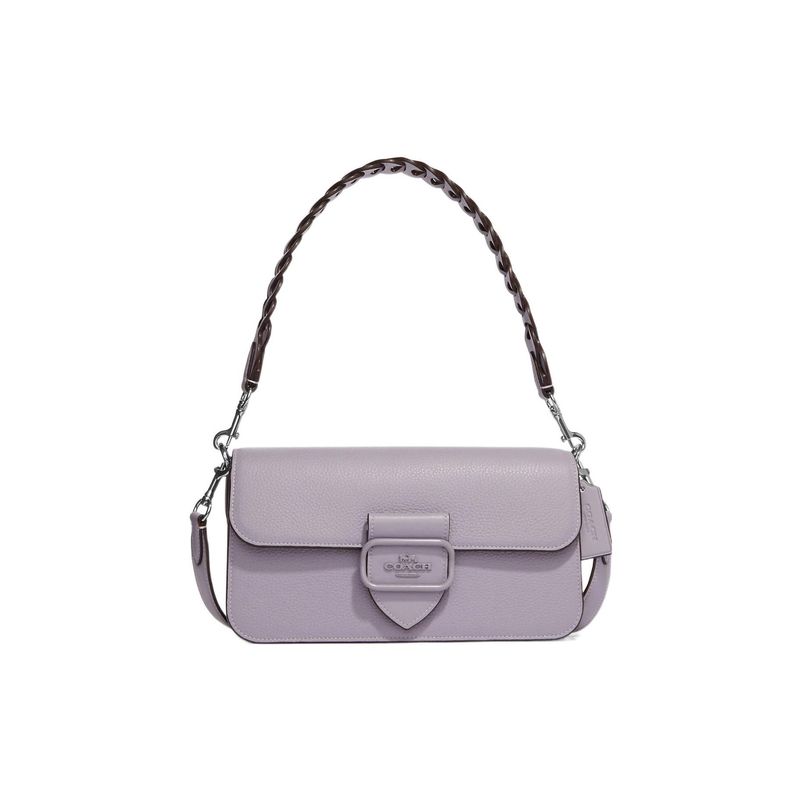 Coach Morgan 27 Colore Unico Logo Cinturino Intrecciato Patta Granata Chiusura a Scatto Borsa a Spalla Baguette Donna Borsa a Mano Viola CJ619-SVM4