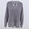 IHUASU Autumn and Winter V-neck Women's Knitted Loose Solid Colour Fashion Pullover Jumper
