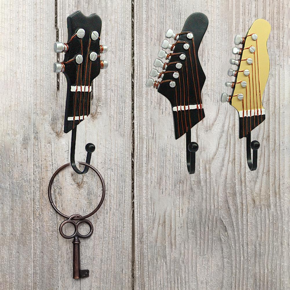 3Pcs Retro Wall Hanger Farmhouse Style Guitar Head Shape Clothes Hooks Resin Vintage Storage Rack Wall Mounted for Home Decor