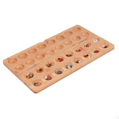 Wooden 65 Stones Foldable Mancala Board Game Tabletop Family Games 2 Player for Ages 7+