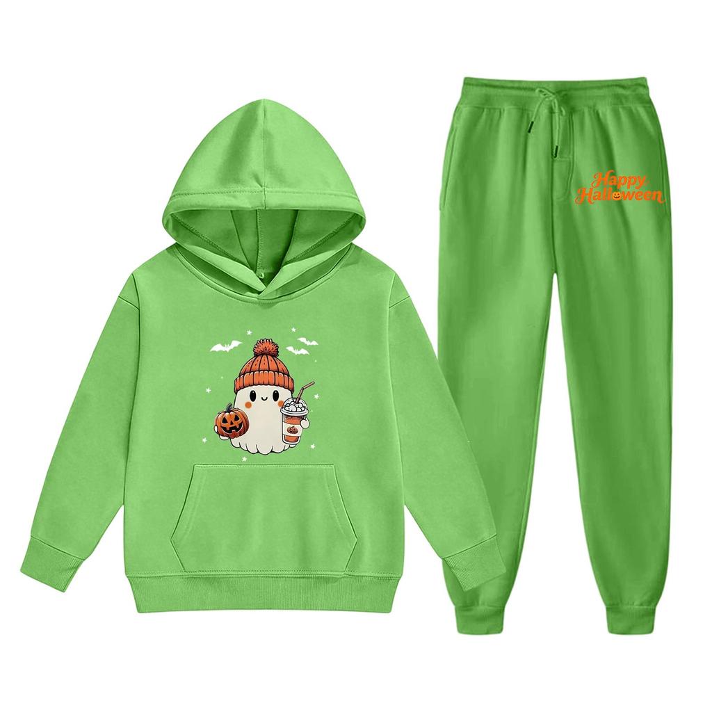Kids Halloween Hoodie Set with Graphic Print Pullover Sweatshirt and Matching Pants Comfortable Casual Outfit for Boys and Girls