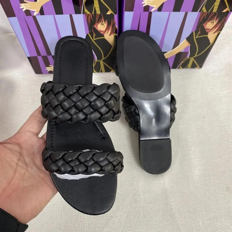 Fashion Summer Double Braid Modern Sandals Women 2025 New Flat Slides Leather Fashion Casual Slip on Woman Outdoor Beach Shoes