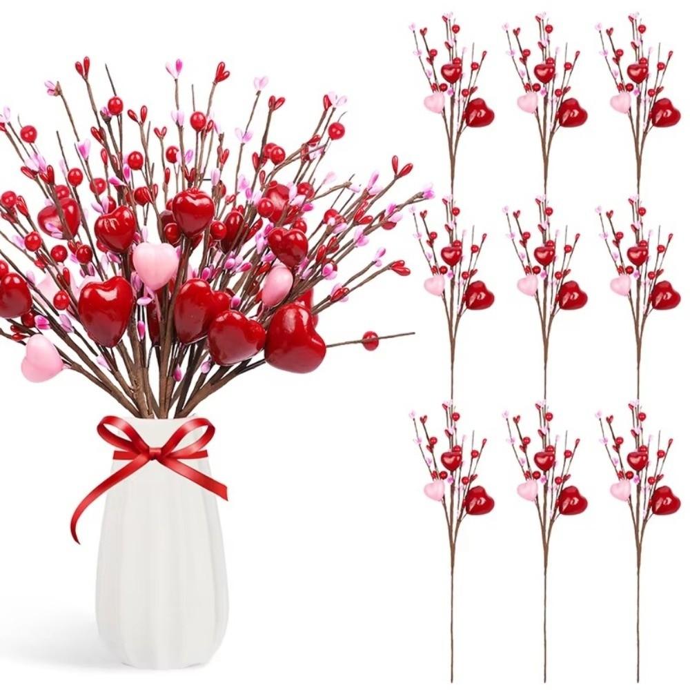 Heart-Shaped Artificial Heart Flowers DIY Vase Festive Atmosphere Berry Flower Stem Simulation Fake Flower Valentine's Day