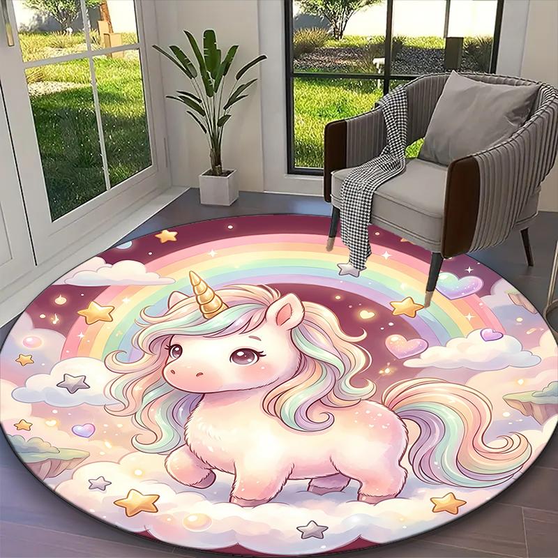 

Golden Autumn Unicorn Print Round Rug, Multi-functional Office Chair Sofa Carpet, Easy Clean Carpet for Home and Living Spaces Diameter 60cm