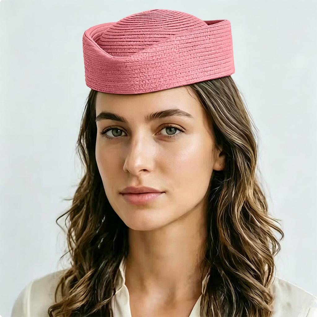 Womens Straw Beret Hat Artist Cap Sun Hat Air Hostess Style Headwear Round Crown Lightweight Breathable