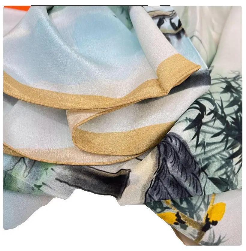 Hangzhou Silk Square Scarf Ink Painting Silk Scarf Female Versatile Chinese Style 110 Mulberry Silk Scarf