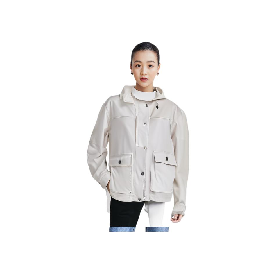 Fila Fusion Letter Zipper Hooded Outdoor Sports Work Jacket Women jackets Warm-Beige T11W413703F-BG