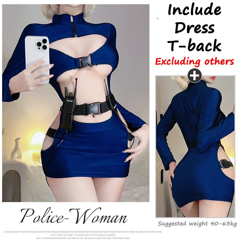 Sexy Exotic Costumes Sexy Lingerie Nightclub Women Police Uniform Double Zipper Free Open Crotch Cospaly Outfit Sexy Skirt Dress