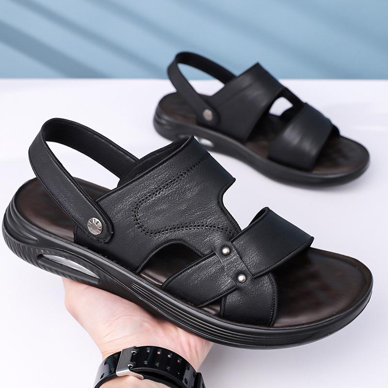 

2025 summer versatile beach shoes men s leather daily casual sandals dual-purpose leather sandals trendy soft-soled slippers 38