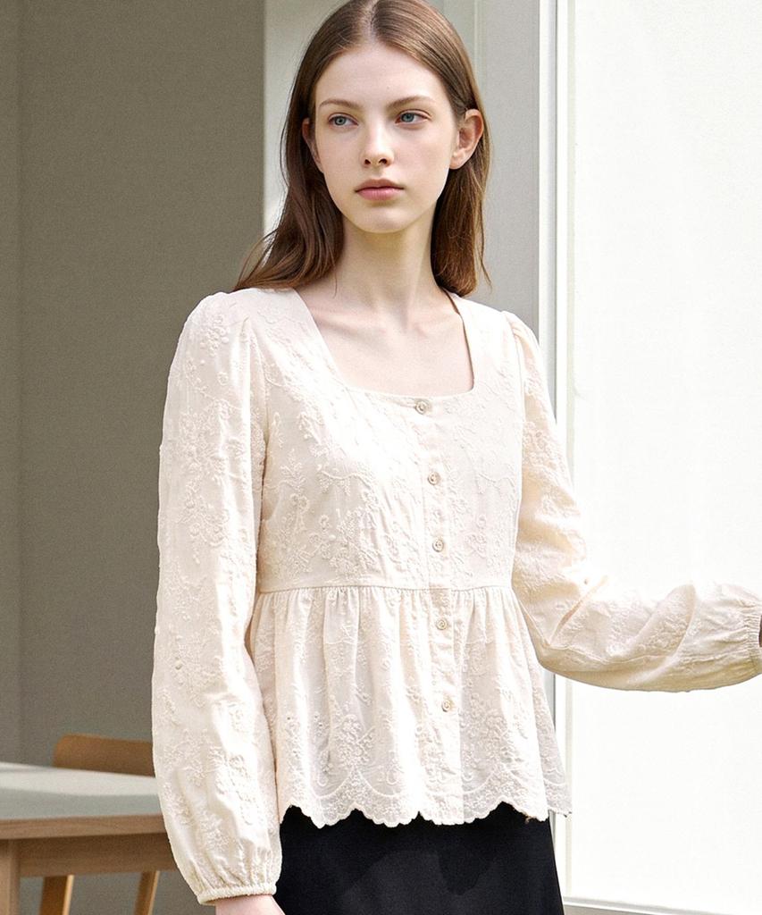FOREVER21 Square Neck Lace Punching Blouse (Ftdcbl016)