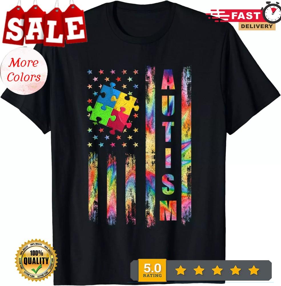 2025/Autism Awareness Vintage American Flag Design Unisex T-Shirt Unisex T-Shirt L