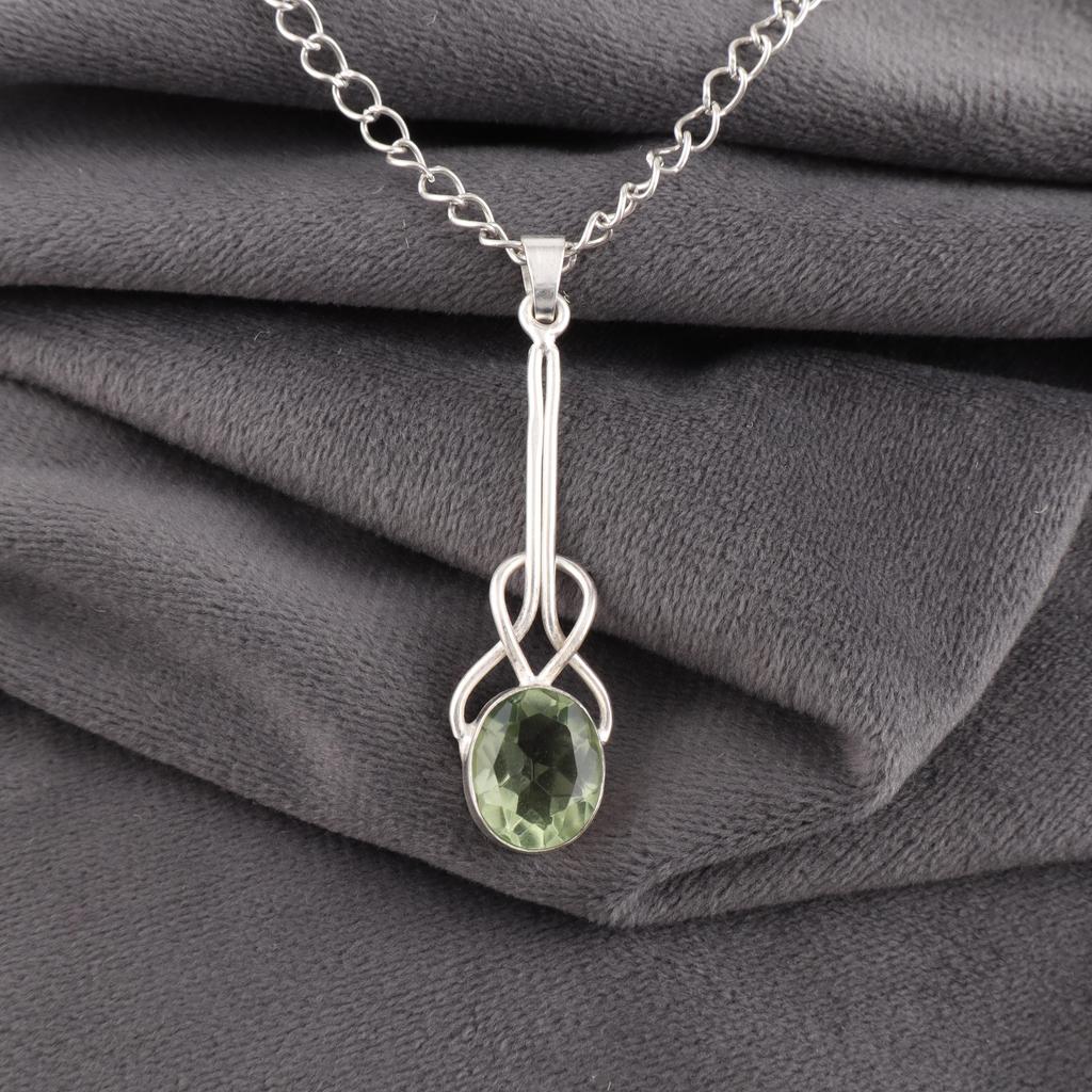 Green Amethyst Gemstone 925 Sterling Silver Handmade Wonderful Jewelry Pendant