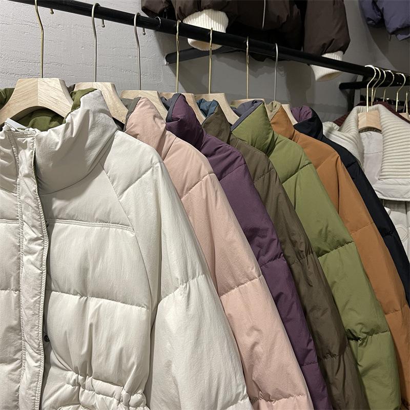 Korean Stand-up Collar Waist Down Jacket for Women's Medium and Long Winter Fashion Contrasting Colors To Keep Warm, Small White Duck Down Jacket