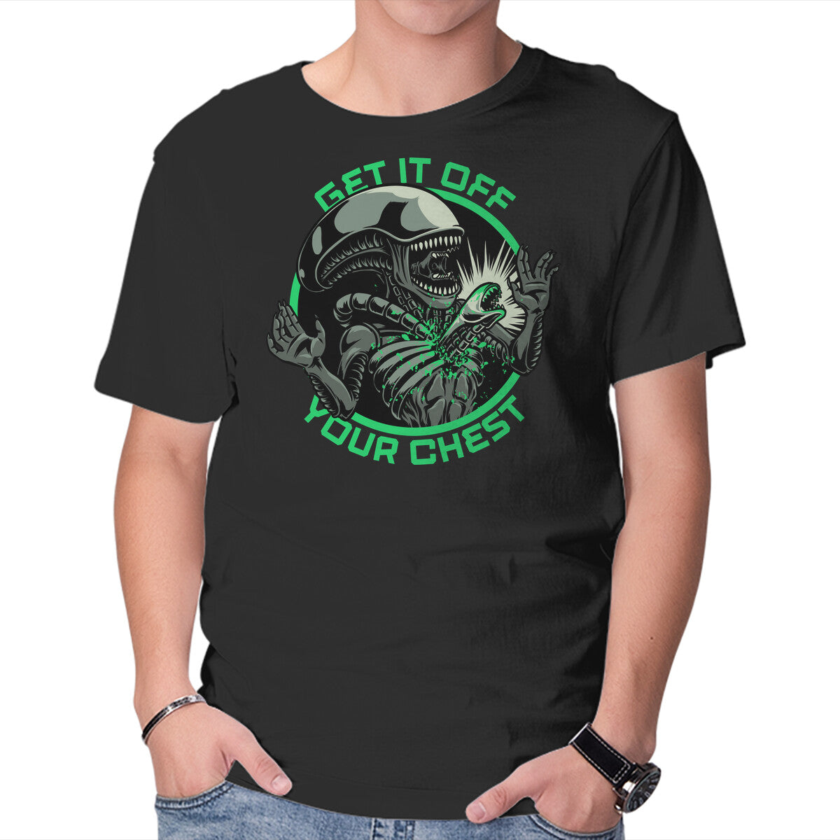 Unisex Crew Neck T-Shirt Alien Chest Therapy Graphic Short Sleeve Casual Tee S