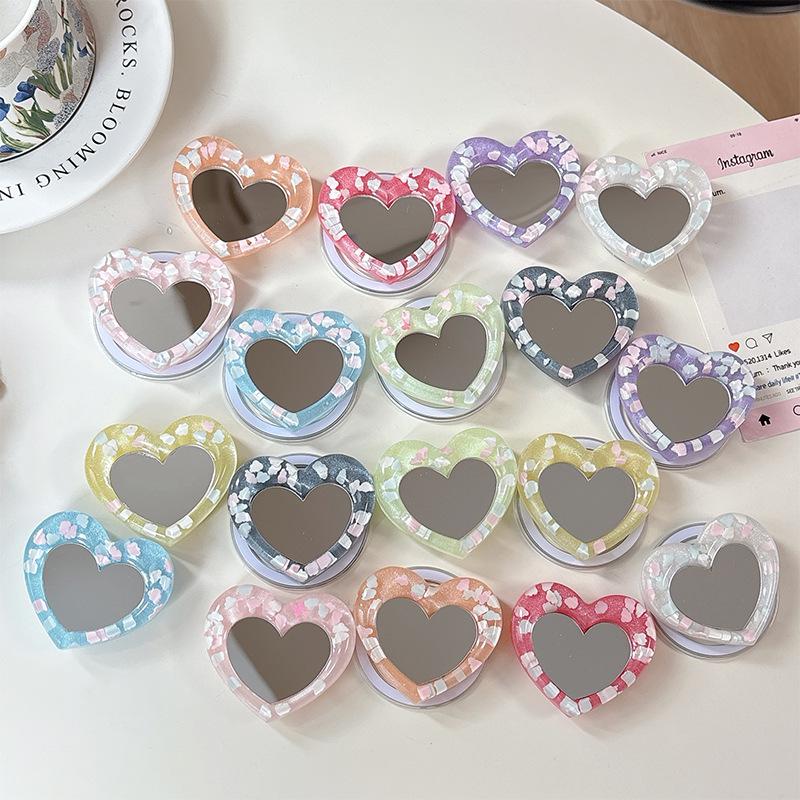 Creative Heart Mirror Phone Stand: Telescopic, Folding, Portable, Stable Desktop Holder