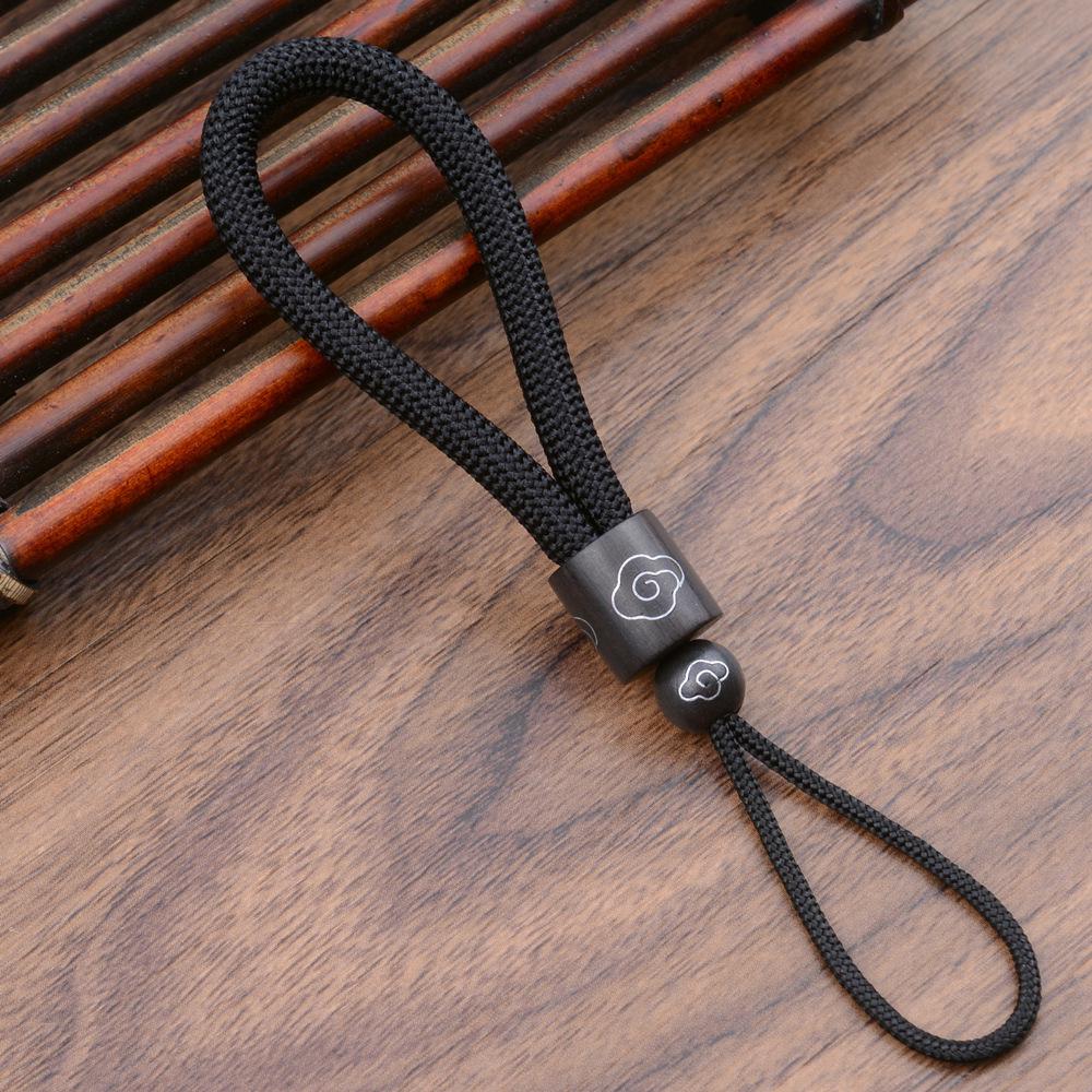Luxury Black Ebony Wood Keychain with Silver Inlay Threads - Elegant Anti-Lost Pendant Rope.