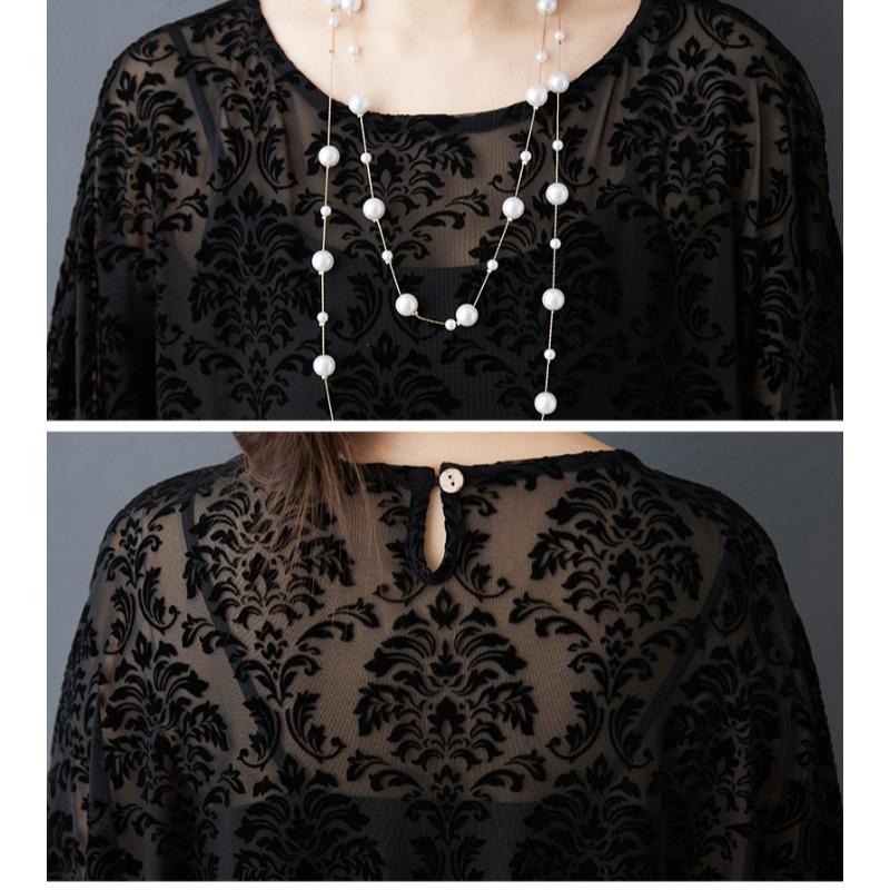DIMANAF New 2026 Summer Women Plus Size Vintage Elegant Lady Long Dress Black Floral Jacquard Lace Loose Oversize Maxi Clothing