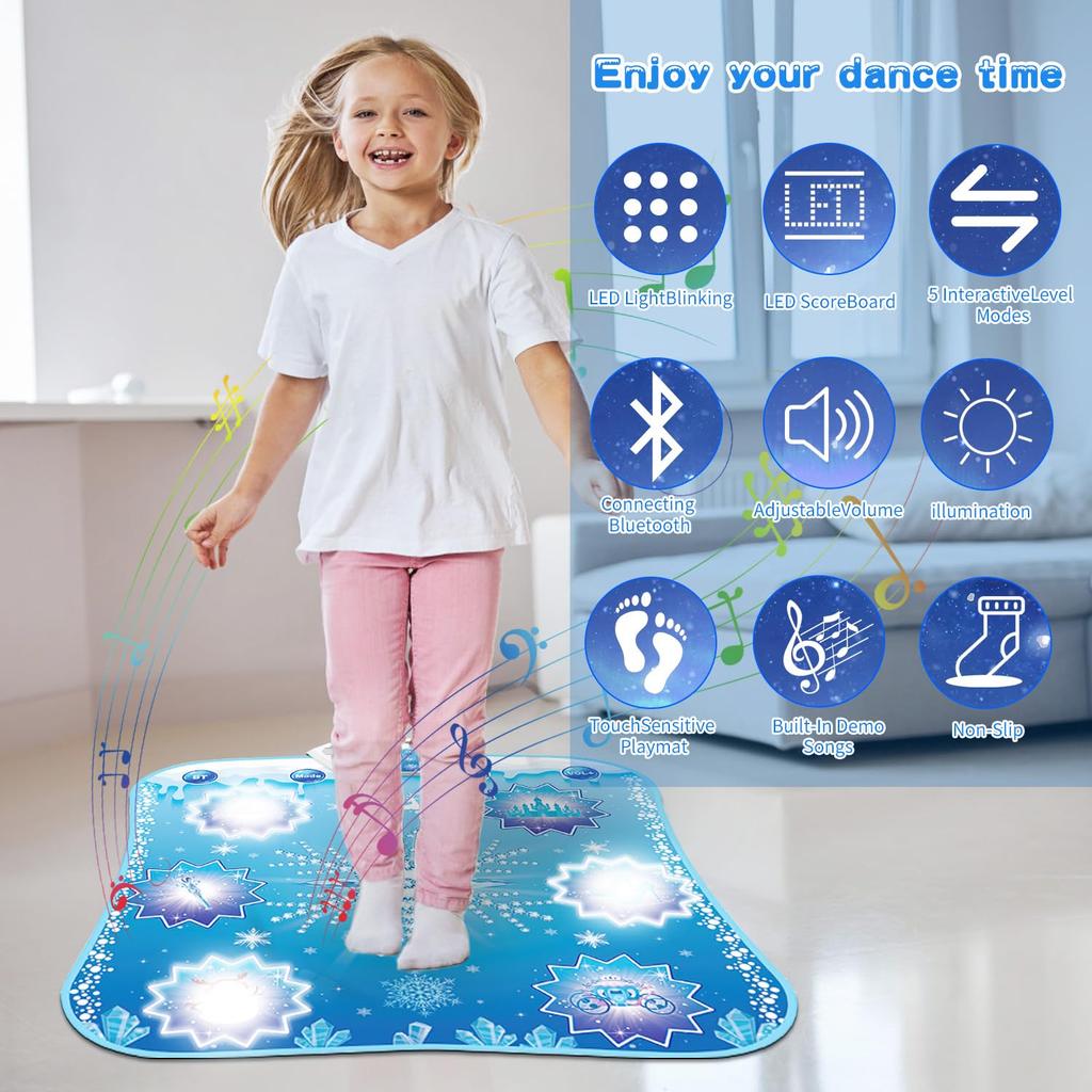 Frozen Toy Dance Mat for Girls - Electronic Dance Mat with Wireless Bluetooth, Light-Up LED, Kids Musical Dance Floor Mat, BirthdayChristmas Gift for