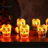 Flameless Halloween Decoration Lights LED Candle, Spooky Skull Pumpkin Fake Pillar Candles, Battery Compact Tabletop Decorative Light Operated