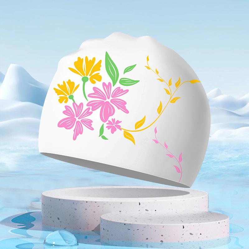Silicone Adult Swimming Cap Beautiful Flower Pattern Swimming Cap Women's Durable Silicone Swimming Cap Waterproof Comfortable Swimming