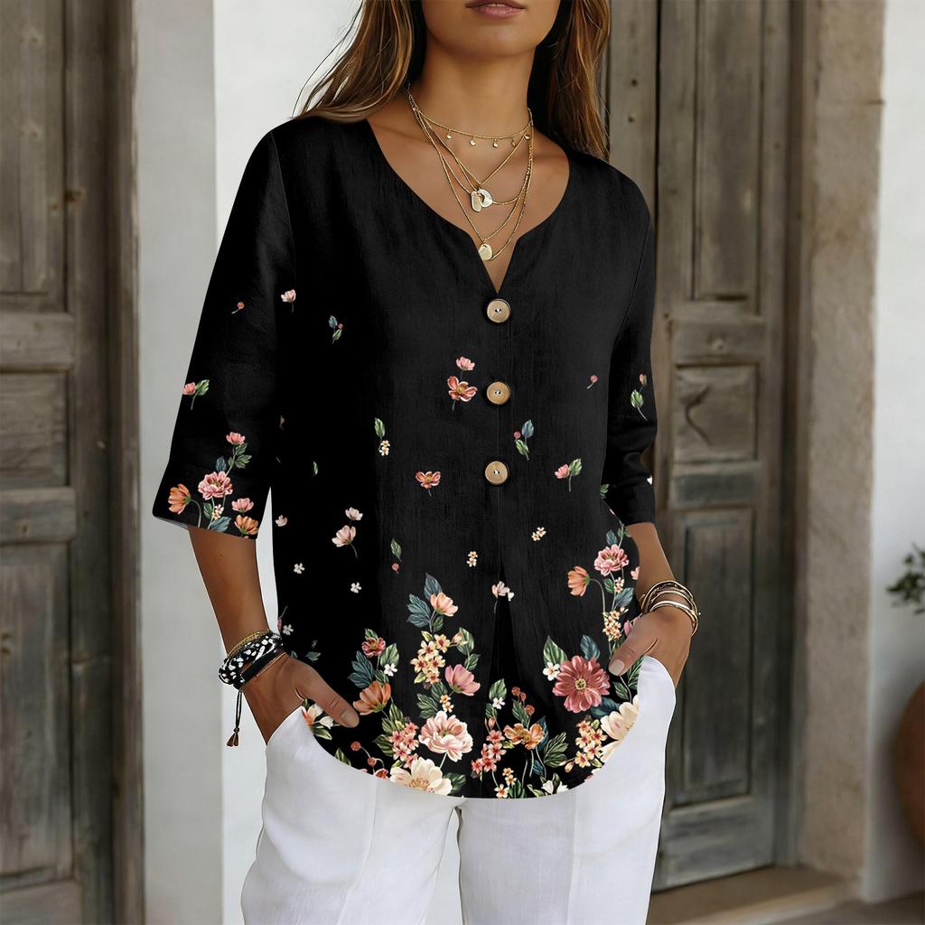 Damenhemden Elegante Freizeit-T-Shirts 3/4-Ärmel Tunika-Oberteile Basic-T-Shirts Pullover Arbeitsblusen