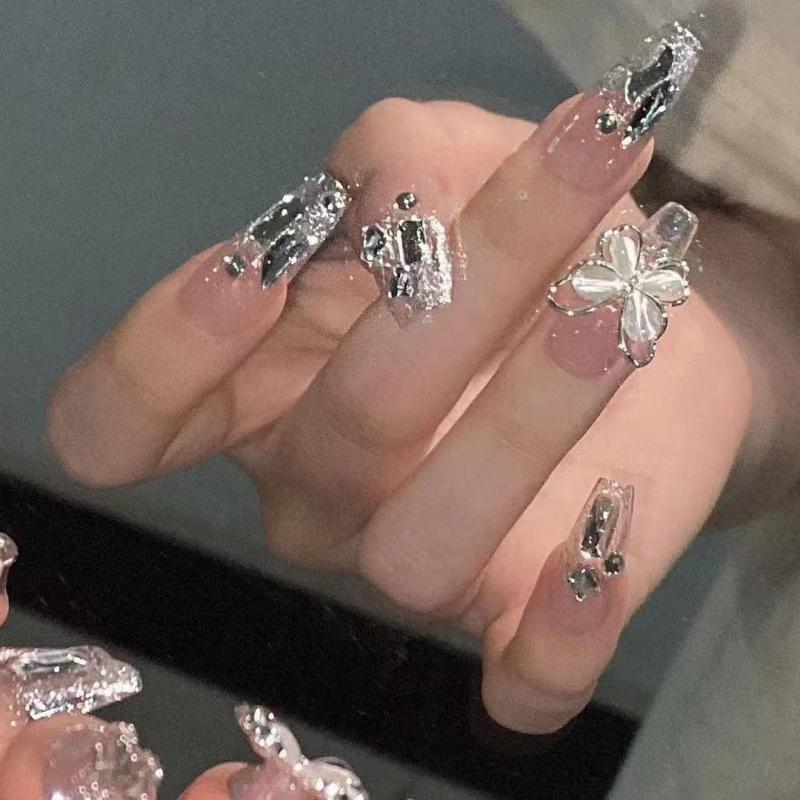 Super Bling Rhinestone Butterfly Reusable Fake Nail Tips for Students