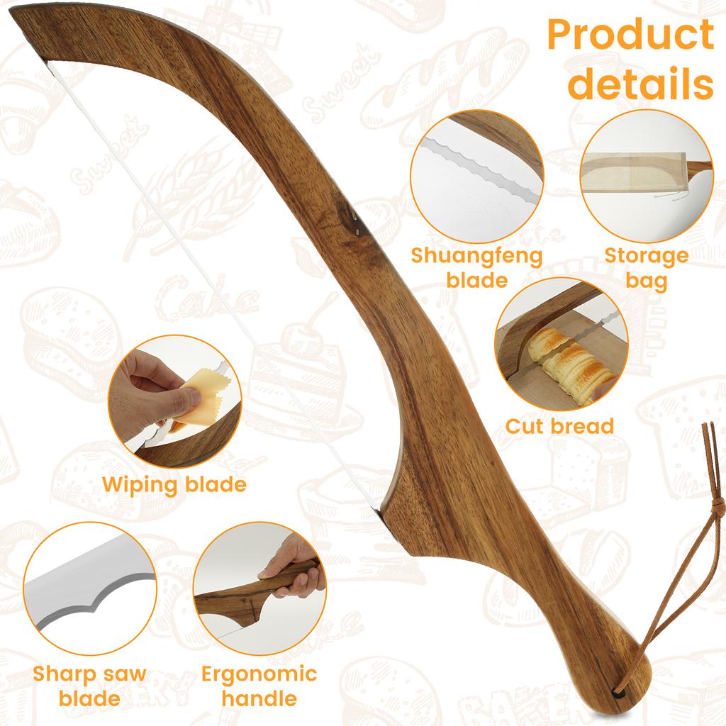 Drewniane narzędzie do krojenia chleba z łukiem Ząbkowane narzędzie do krojenia bajgli Przenośne narzędzie do krojenia chleba na zakwasie Narzędzie do krojenia chleba w kuchni Narzędzie do pieczenia ciasta