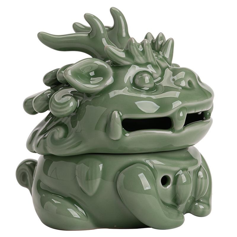 1pc Chinese Ceramic Dragon Incense Burner Ornament Covered Aromatherapy Stove Animal Ornaments Household Sacrificial Supplies