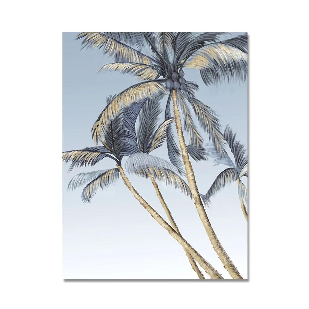Póster de Hojas de Palma Doradas Abstractas Pintura en Lienzo de Plantas Nórdicas Naturaleza Muerta Arte de Pared Imágenes para Sala de Estar Decoración Interior del Hogar