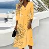 Women Casual V Neck Midi Dress 3/4 Sleeve Back Zipper Fit and Flare Plaid Pattern Comfortable Fabric Daily Wear