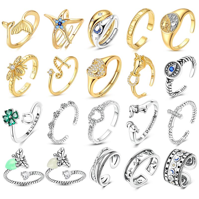 Original 925 Silver Adjustable Rings Eyes Clover Cat Dog Classic Design Ring High Quality Ladies Jewelry For Vacation