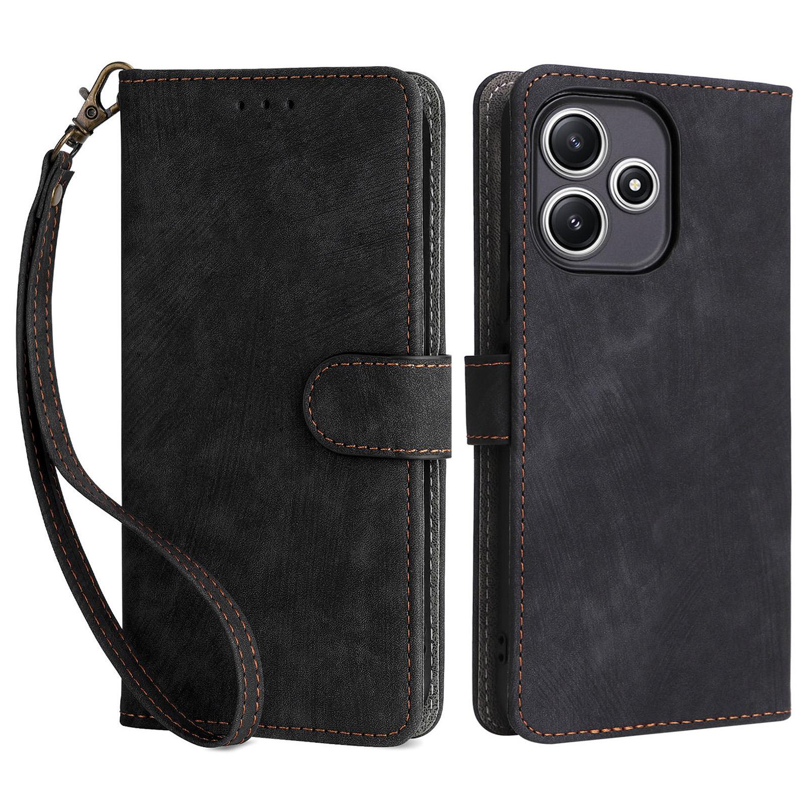 

Wallet Phone Case for Xiaomi Redmi 12 5G (Global)/Note 12R 5G/Poco M6 Pro 5G,Stand Cover RFID Blocking PU Leather Shell with Strap Black