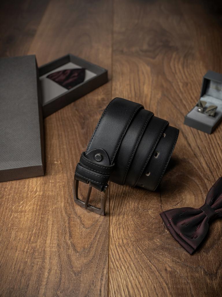 Men's Leather Belt PSN-01-D1 BLACK 110