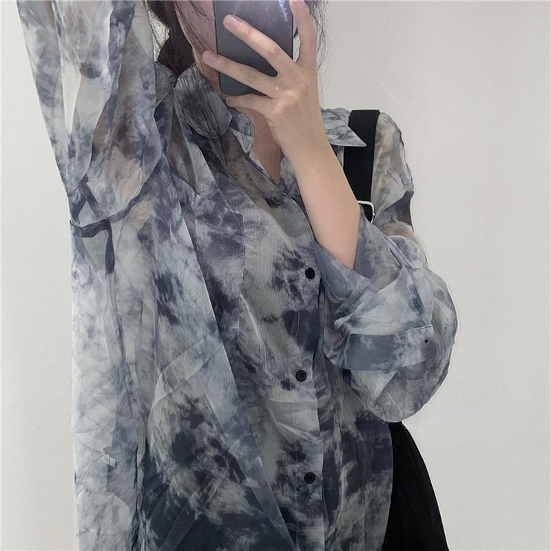 Shirts Women Fashion Tie Dye Gothic Top Loose Casual Clothes Sun-proof Embroidery All-match Summer Holiday