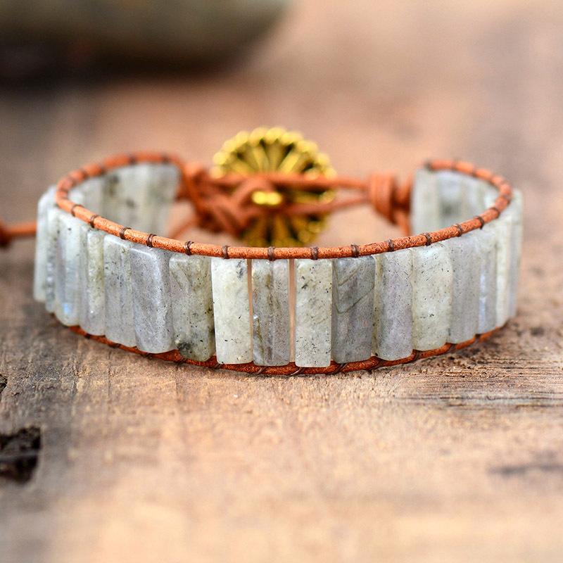 European and American natural stone bohemian cowhide rope handmade beaded woven winding bracelet bracelet