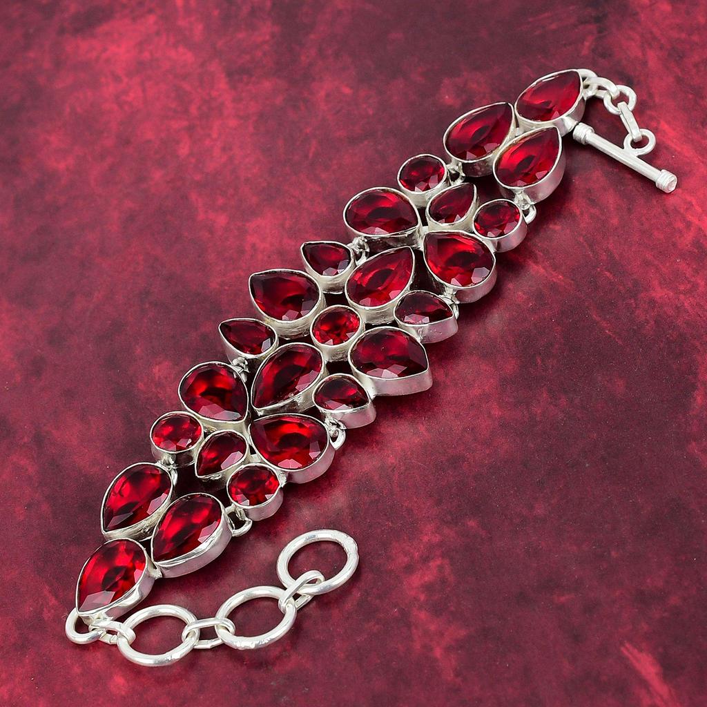 Rotes Granat Armband, 925 Sterling Silber Edelstein Schmuck, handgefertigtes Armband zum Muttertag
