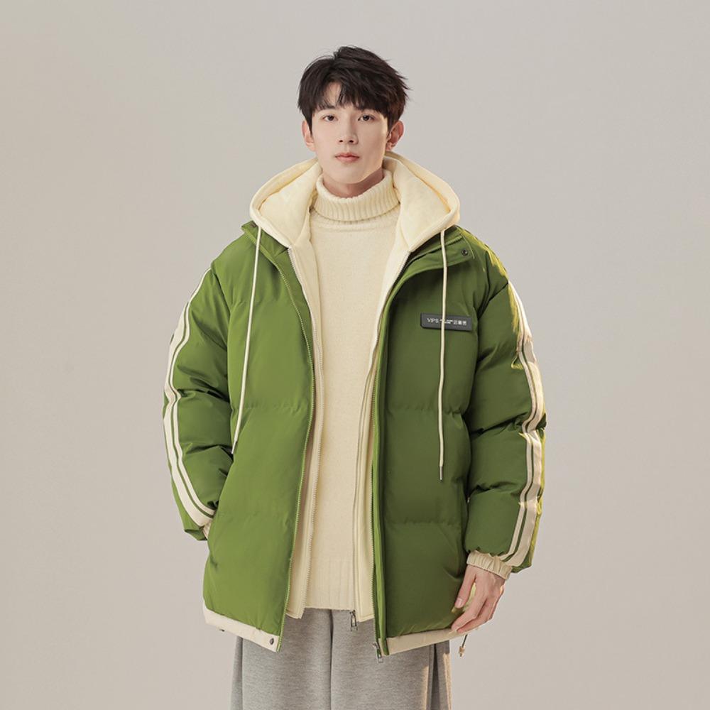 

2025 Подростковая теплая одежда Мужская зимняя одежда Имитация двух частей Утолщенная с капюшоном Модный бренд Парная Простая Сто стеганая одежда Мужская 4XL