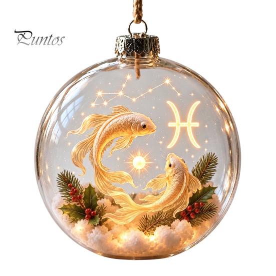 Holiday Ornaments for Bedroom Lighted Zodiac Christmas Ornament, Glowing Sign Ball with Warm LED, Xmas Tree Hanging Decorations 3D Clear Acrylic