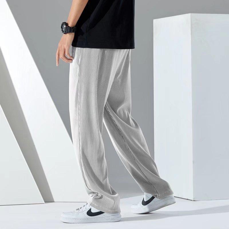 Herren Casual Hose Neue Sommer Dünn Trendig Locker Große Größe Gerade Vertikal Eis Seide Hose