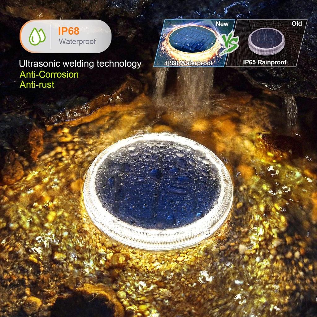 YiLaie Solar Outdoor Garden Lights, IP68 Waterproof, 24 LEDs, Warm White, Solar Powered, Stair Lights, Garden Lights, Solar Panel Charging, Automatic