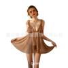 Beautiful yarn perspective temptation female hot deep V suspender transparent mesh yarn taste