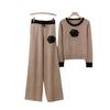 Herbst Damen Plus Size Camellia Strickset Rundhals Strickpullover Weite Beinhose Temperament Hosenanzug