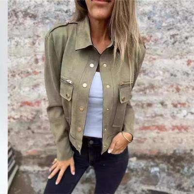 Women's Suede Jacket Lapel Long Sleeve Metal Zipper Outerwear Autumn Winter Coat