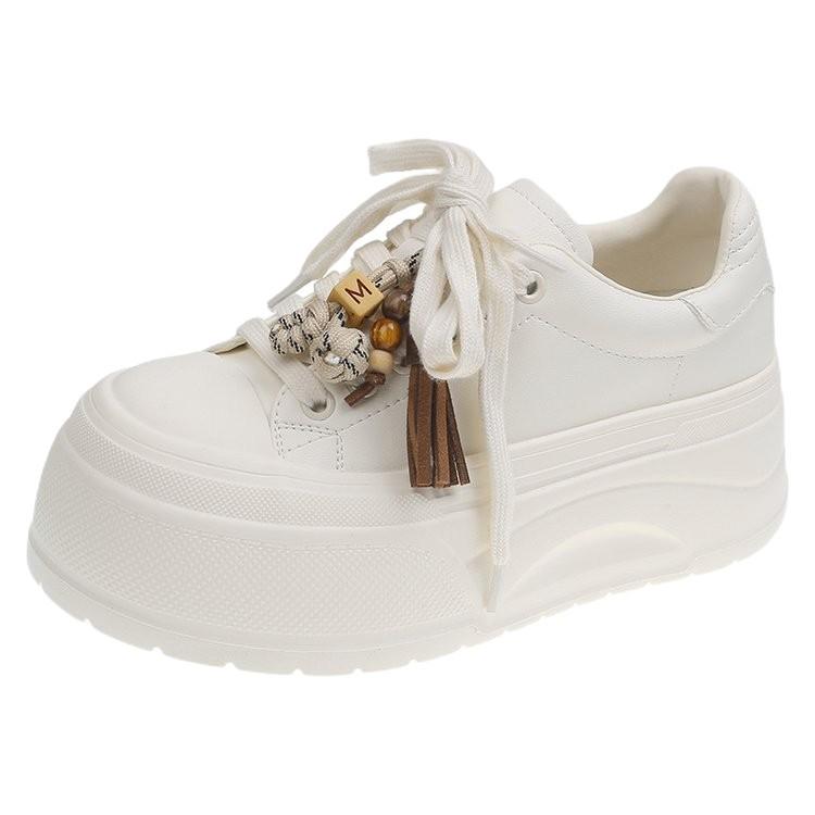 Leather Thick-soled Ugly Cute Big-headed Muffin Little White Shoes Women's 2025 Autumn New Height-increasing Versatile Lightweight Casual Board Shoes