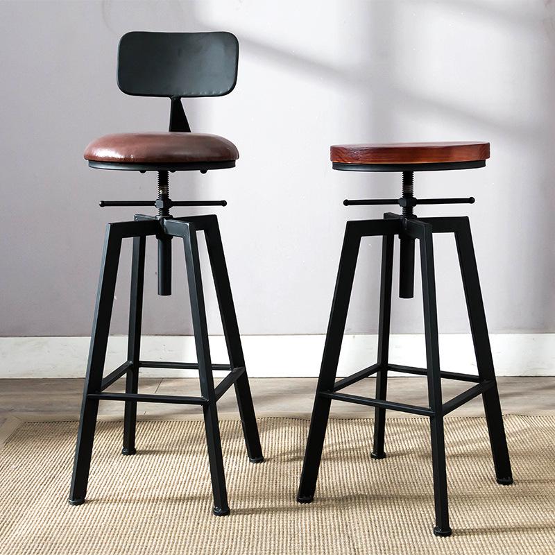 American Solid Wood & Iron Bar Stool, Coffee Shop Chair, Adjustable Counter & Bar Seating, Free Shipping