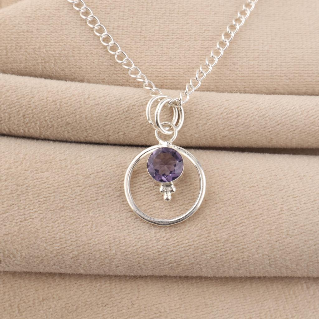 Iolite Gemstone 925 Sterling Silver Handmade Women's Necklace Elegant Pendant 1.2" PP-68-9