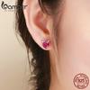 BAMOER 925 Sterling Silber Engel und Teufel rosa CZ Herz Ohrstecker für Frauen exquisite einzigartige Ohrringe
