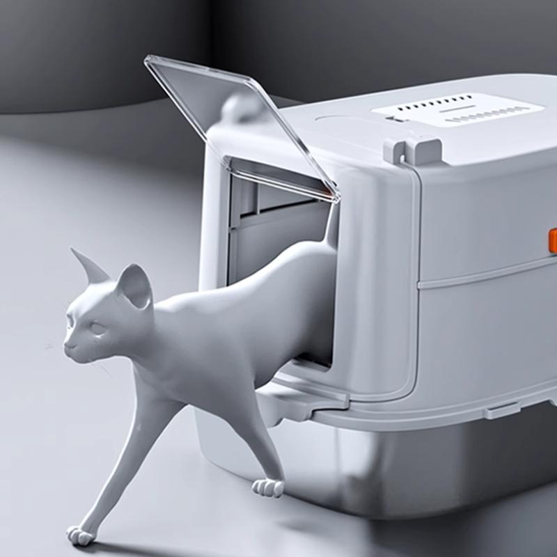 Fully Enclosed Cat Litter Box Stainless Steel Cat Toilet Odor Proof and Splash Proof Pet Bedpans Easy Lift Lid Cats Sandbox