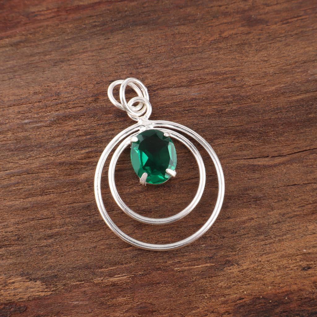 Green Emerald Gemstone Pendant Jewelry, Handmade Gorgeous Silver Pendant , 925 Sterling Silver Jewelry For Wedding Gift