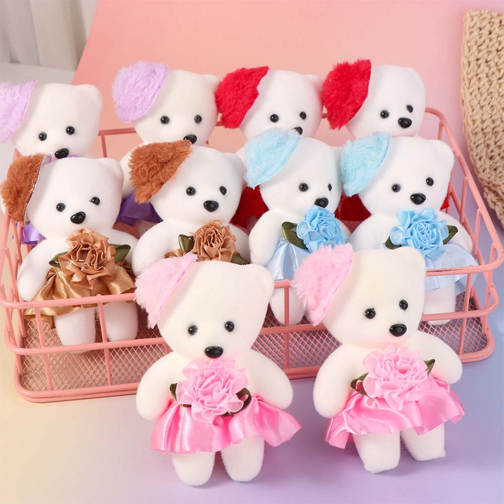 10pcs/set Plush Animal Mini Bear Flower Bouquet Plush Doll Cartoon Bouquet Doll  Girl Birthday Gift